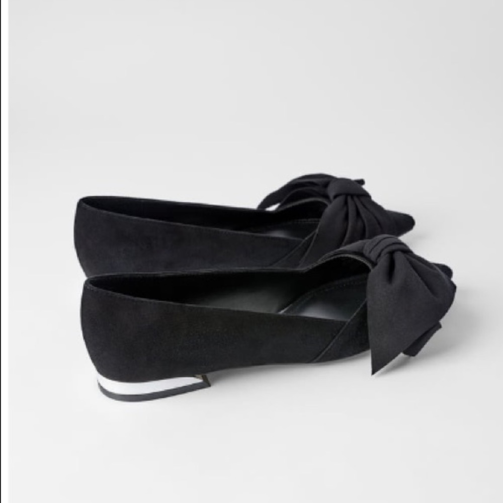 Faux suede ballet flats with bow